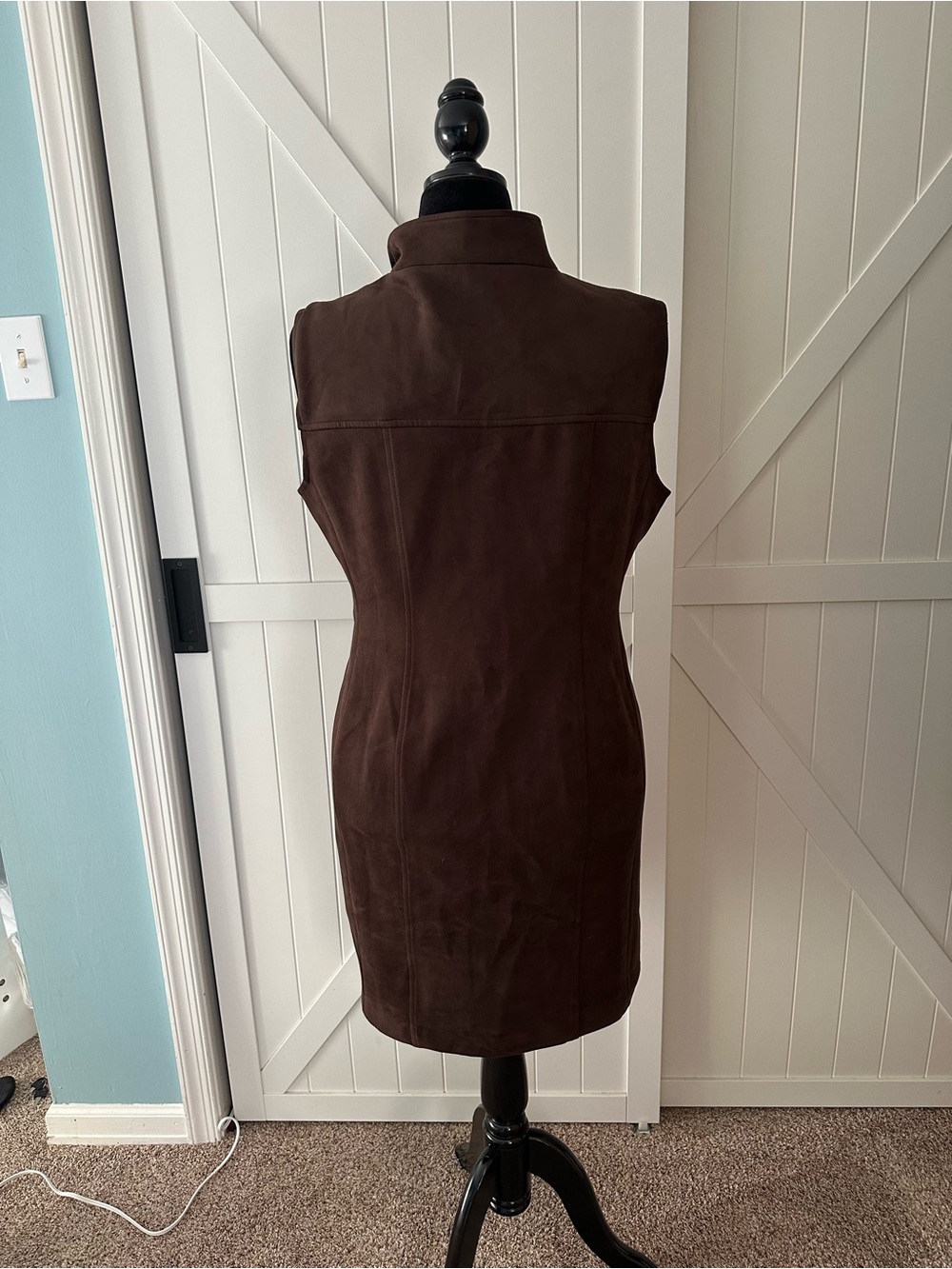 Tommy Hilfiger Size 18 Brown Faux Suede Sleeveless Zip Front Dress - Picture 5 of 8